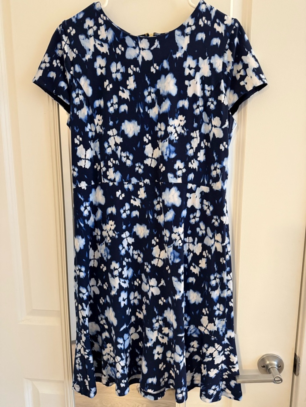 Michael Kors Navy and White Floral Print Dress, Size Large